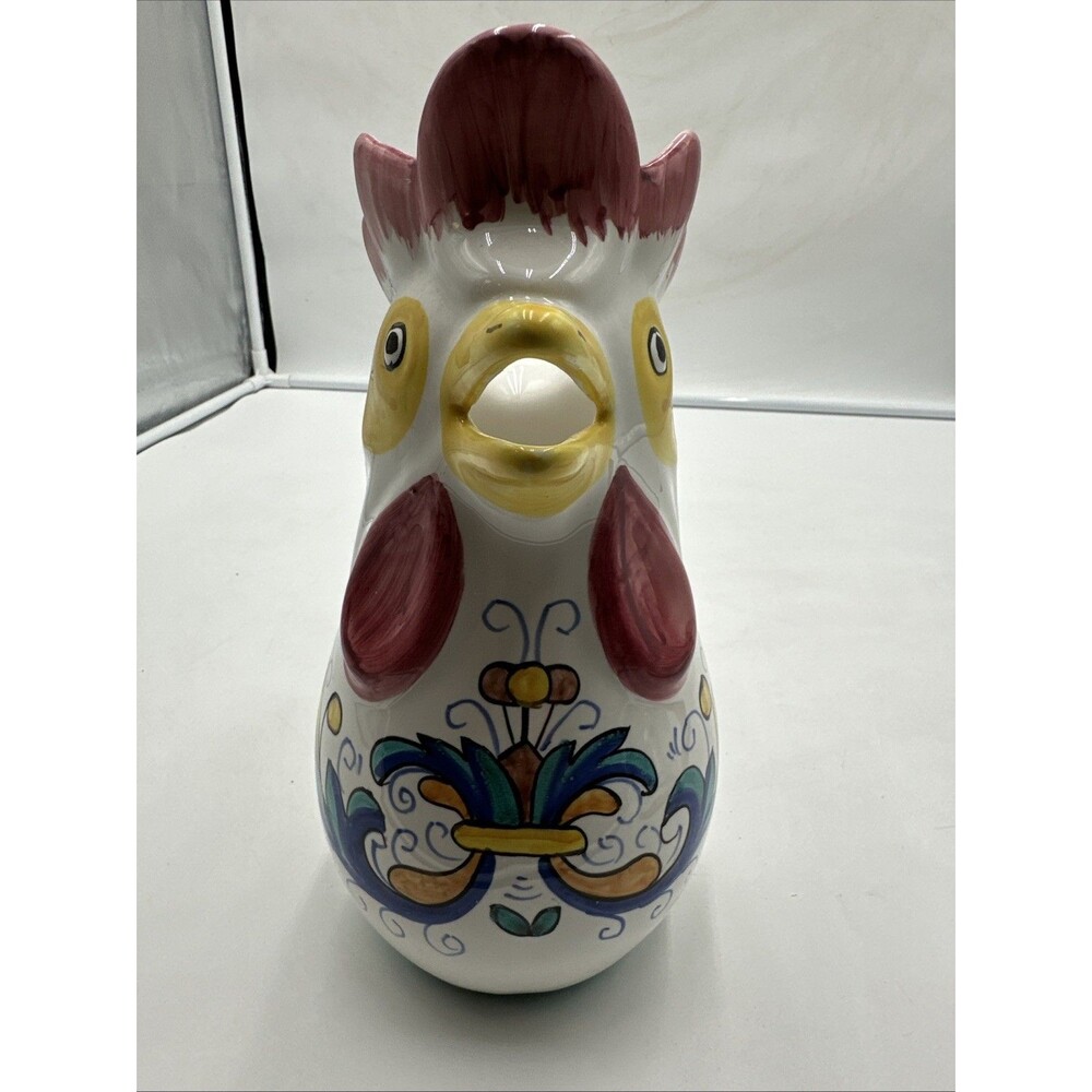 Ricco Deruta Rooster of Fortune 10” Handpainted Italian Ceramic Pitcher Bargello